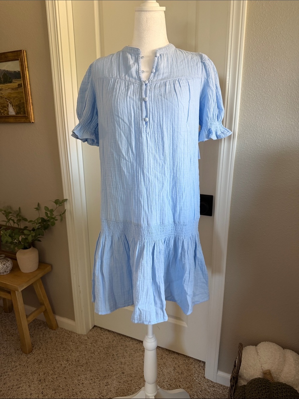 Time and Tru Denim Blue Low Waist Cotton Gauze Feel Summer Dress Size XS 0 2